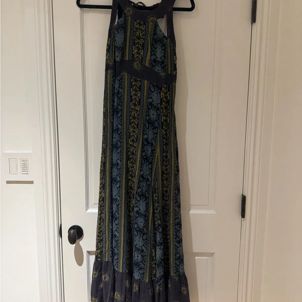 Free People Blue Maxi Sundress with Halter Neckline and Sleeveless Design - Picture 3 of 8
